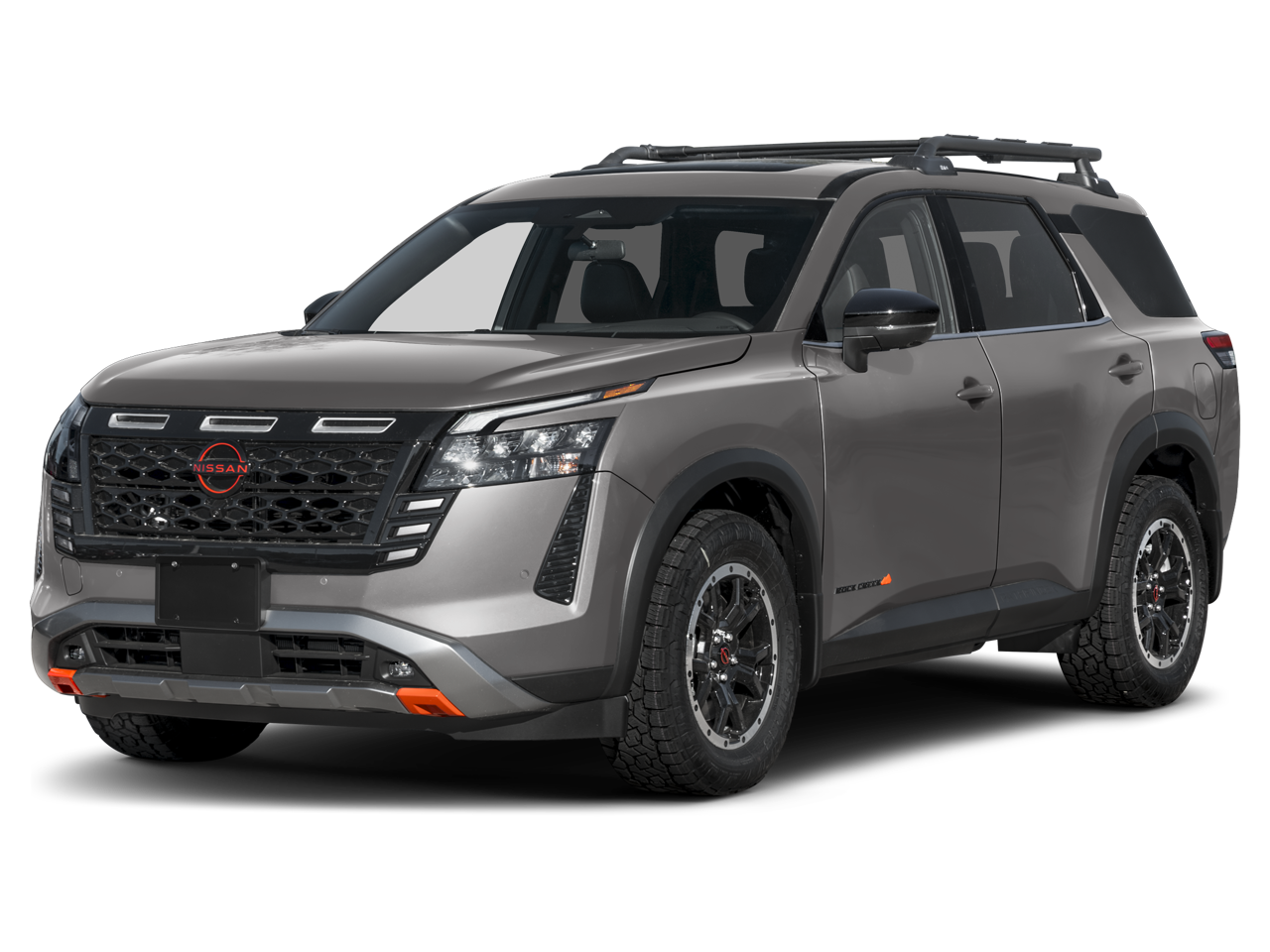 2026 Nissan Pathfinder Rock Creek in 2T WHT BLK ROOF — front three-quarter view