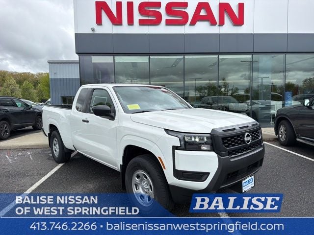 2026 Nissan Frontier S in Glacier White — front three-quarter view
