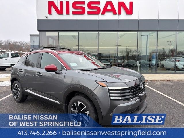2026 Nissan Kicks SV in Gun Metallic/Scarlet Ember Tintcoat — front three-quarter view
