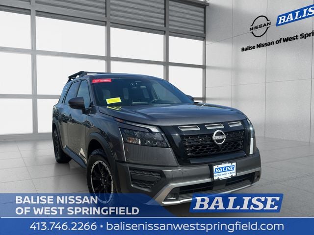 2025 Nissan Pathfinder Rock Creek in Gun Metallic — front three-quarter view